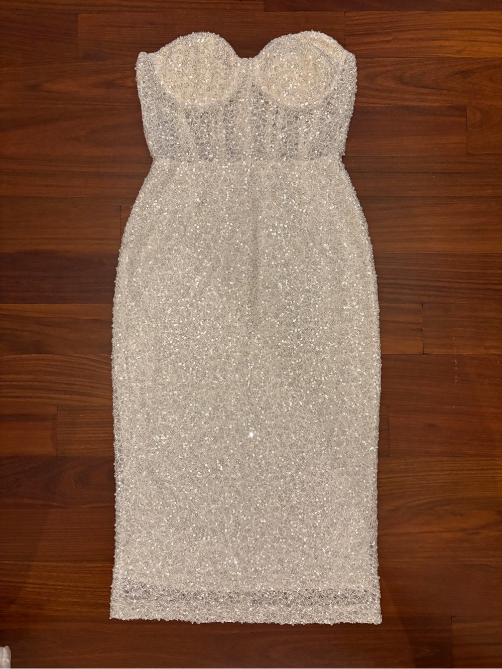 NADINE MERABI Strapless Beaded Sequin Dress